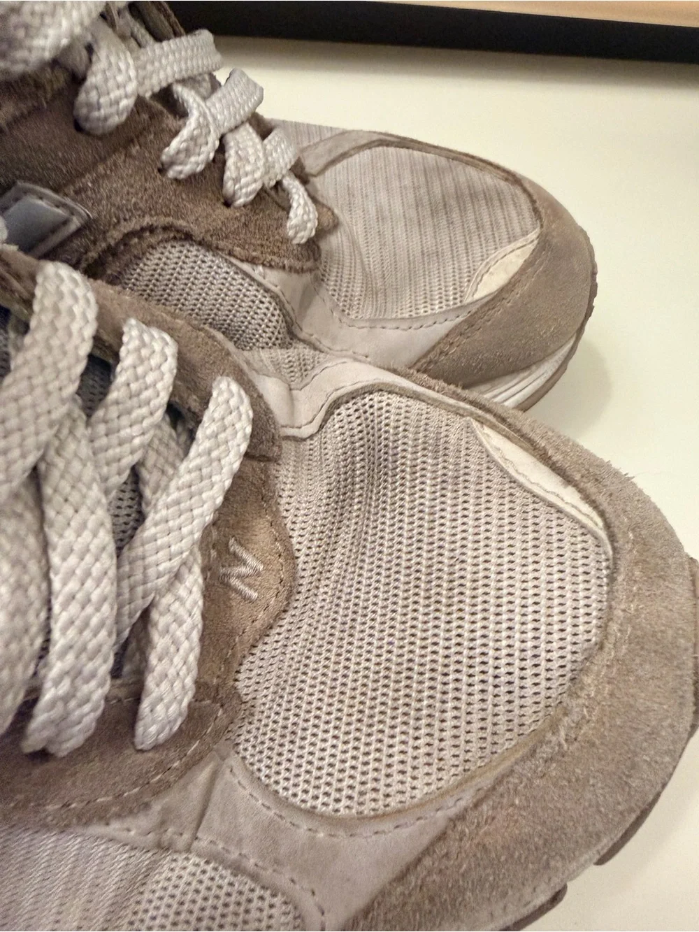 New Balance Women's Taupe Suede & Mesh Sneakers